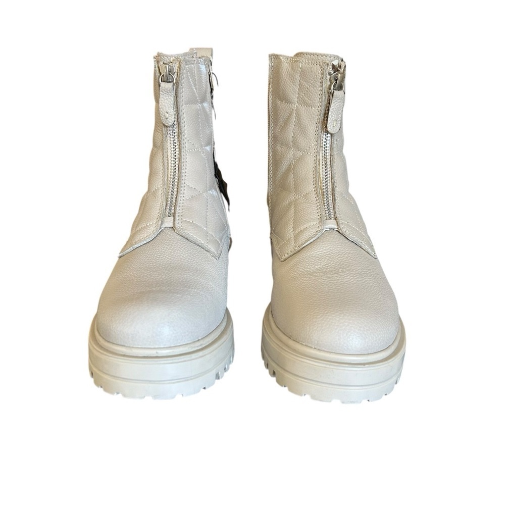 Alberto Torresi Malissa Boots Size 10 Zipper Quilted Leather Stiched Off White